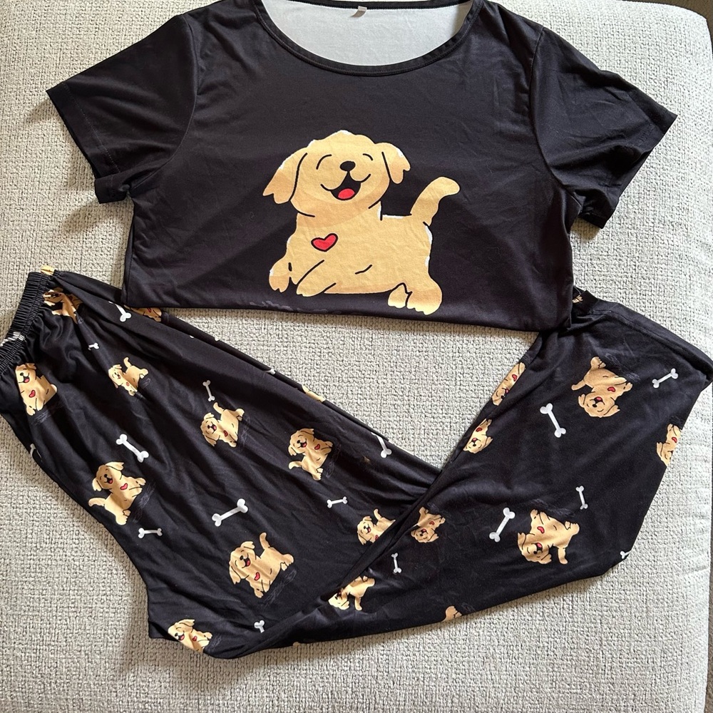 Unbranded Adorable Black Dog Pajama Set Size Large Good Condition🐕🐾